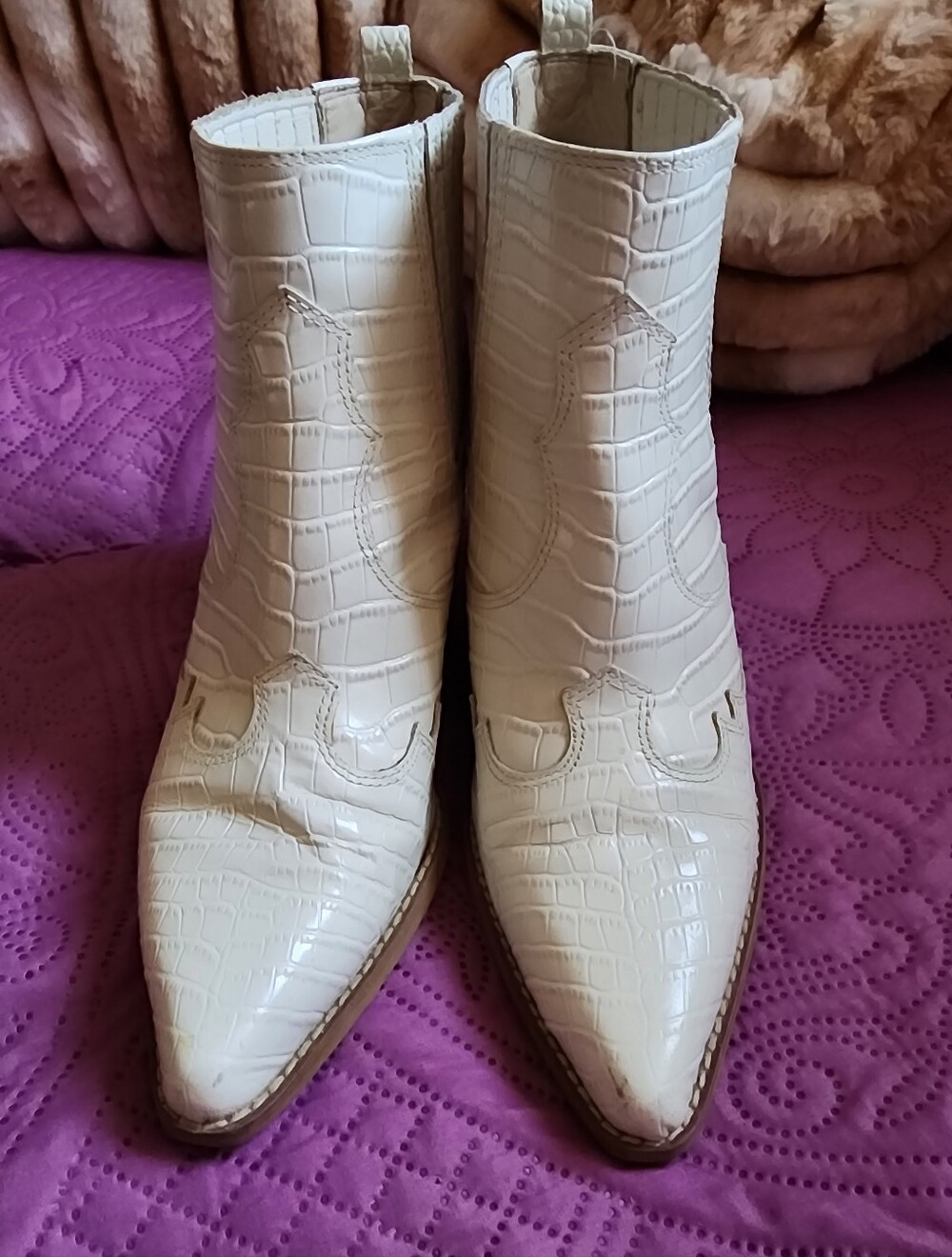 Sam Edelman White Leather Winona Cowboy Booties